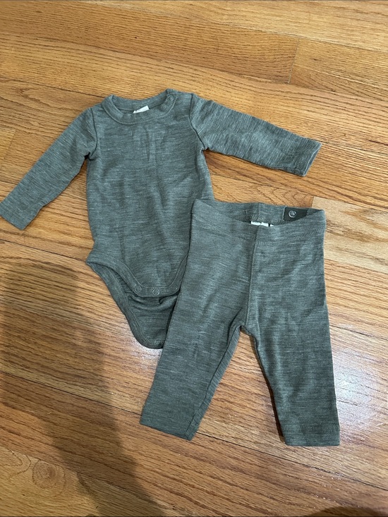 H&M Other - 100% Merino Wool Olive Green Baby One-Piece & Legging Set. H&M NB